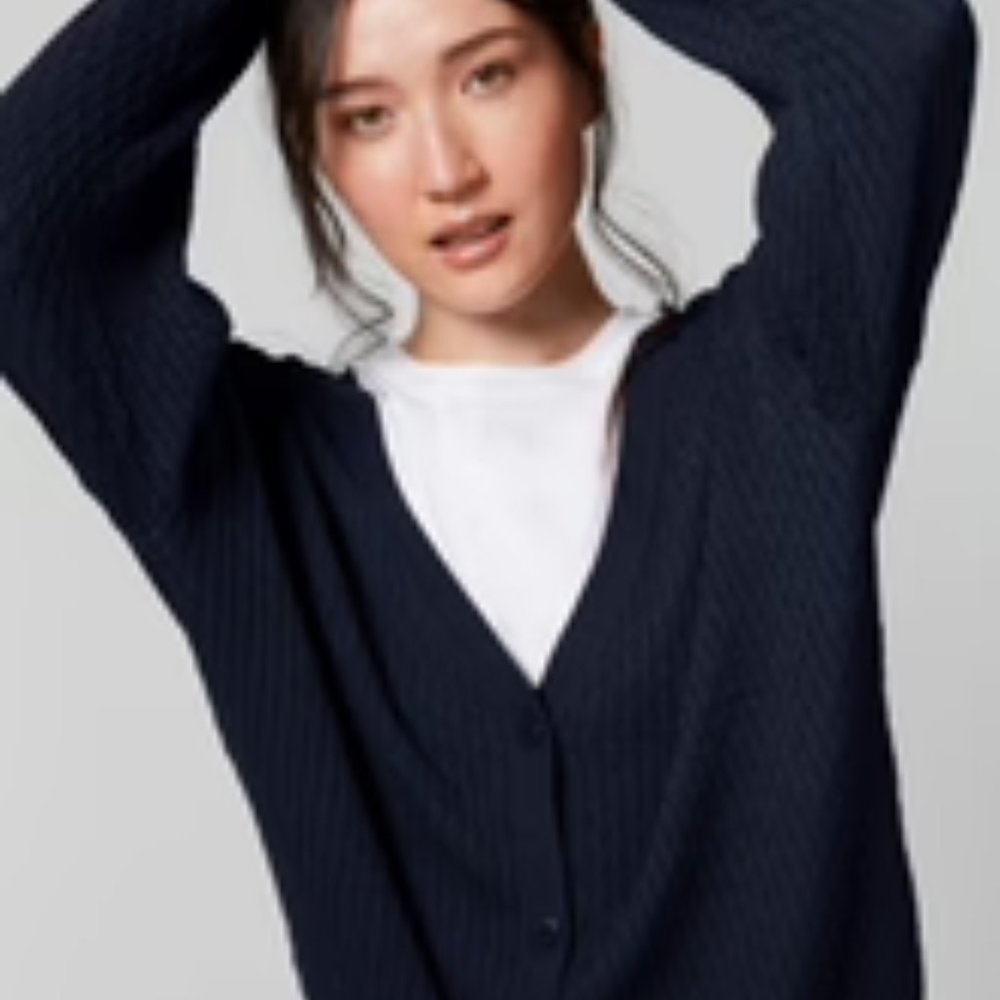 Fig Canadian made Tencel/Cotton Cardigan Medium Navy